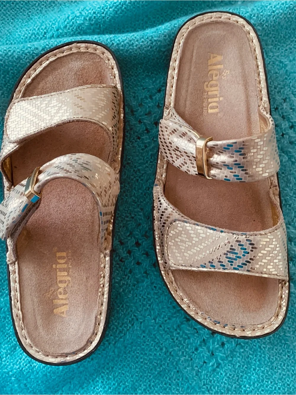 Alegria  Gold Genuine Leather &Insole Slip On Sandals Size 7